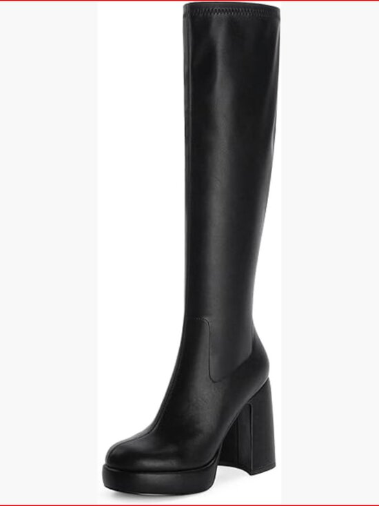 Platform Knee High Boots with Chunky Heel and Side Zipper